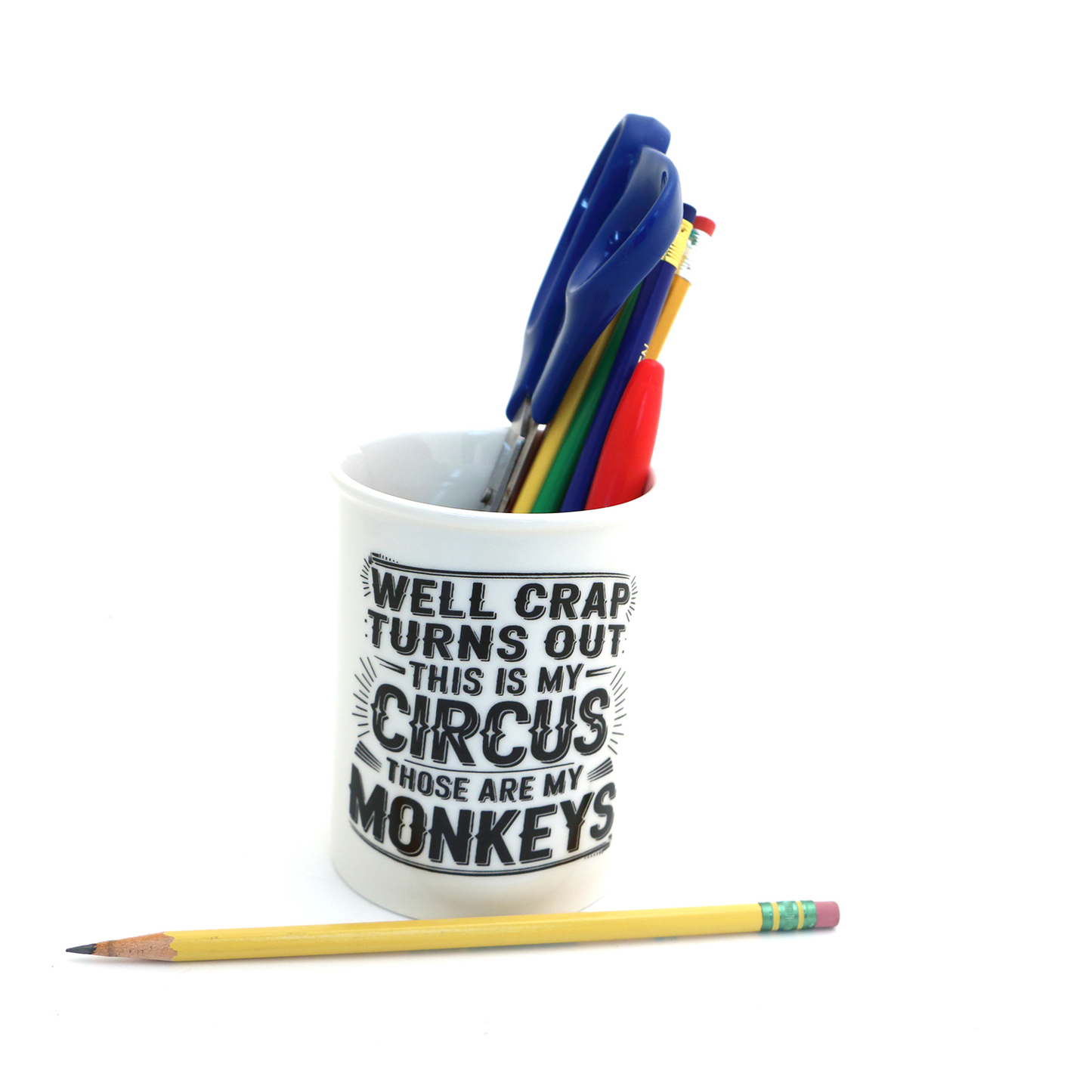 My Circus My Monkeys pencil cup, desk accessory, office gift
