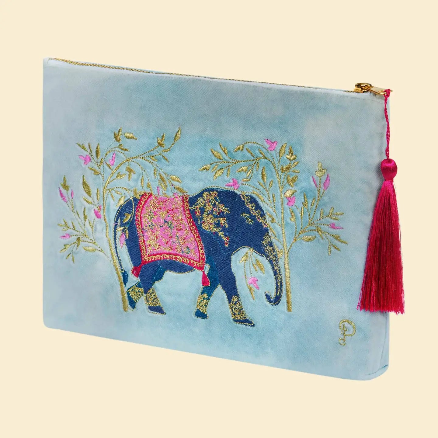 Elephant Velvet Zip Pouch