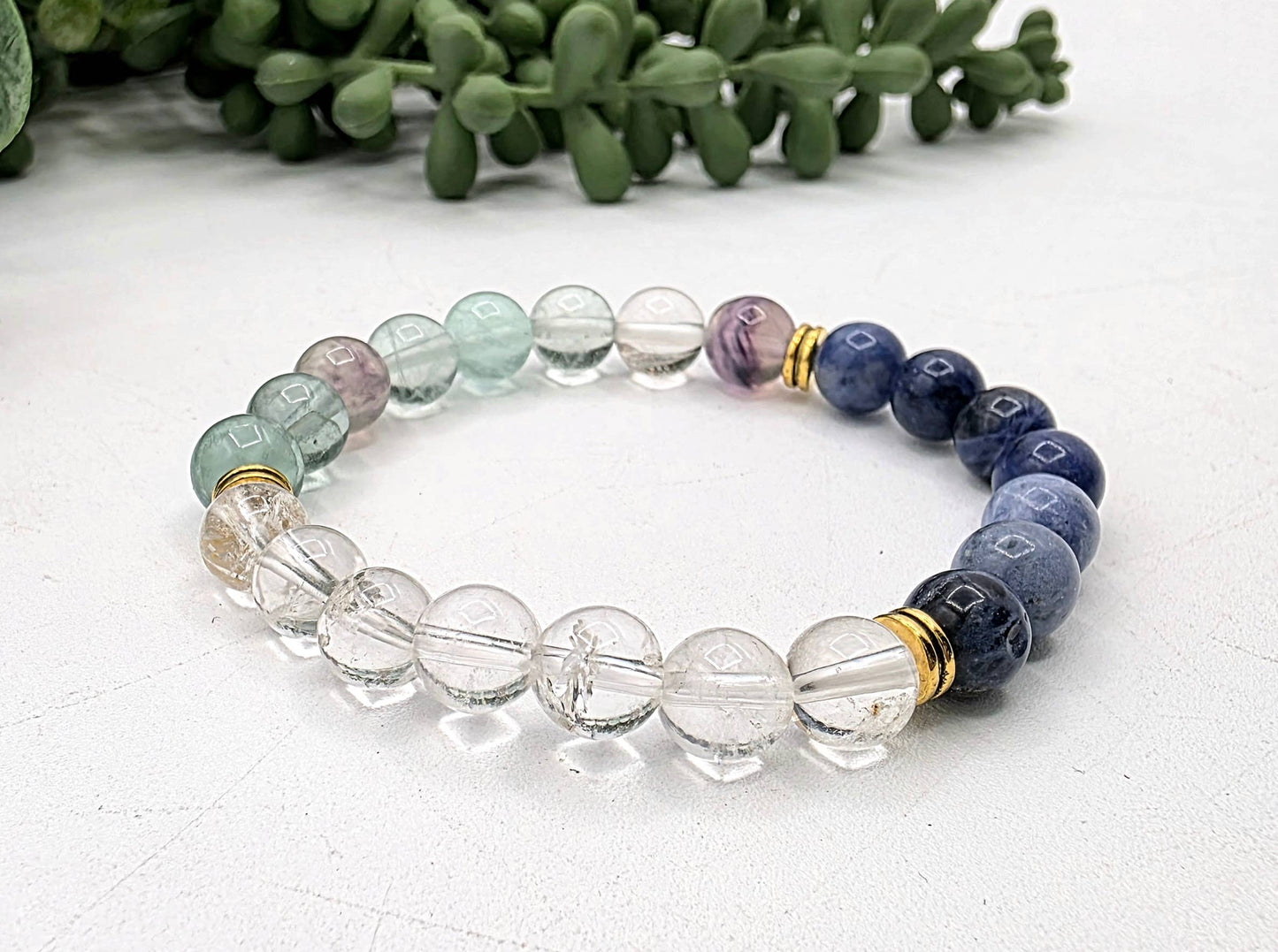 CLEAR MY MIND-R. Fluorite/Clear Quartz/Sodalite Bracelet 8mm
