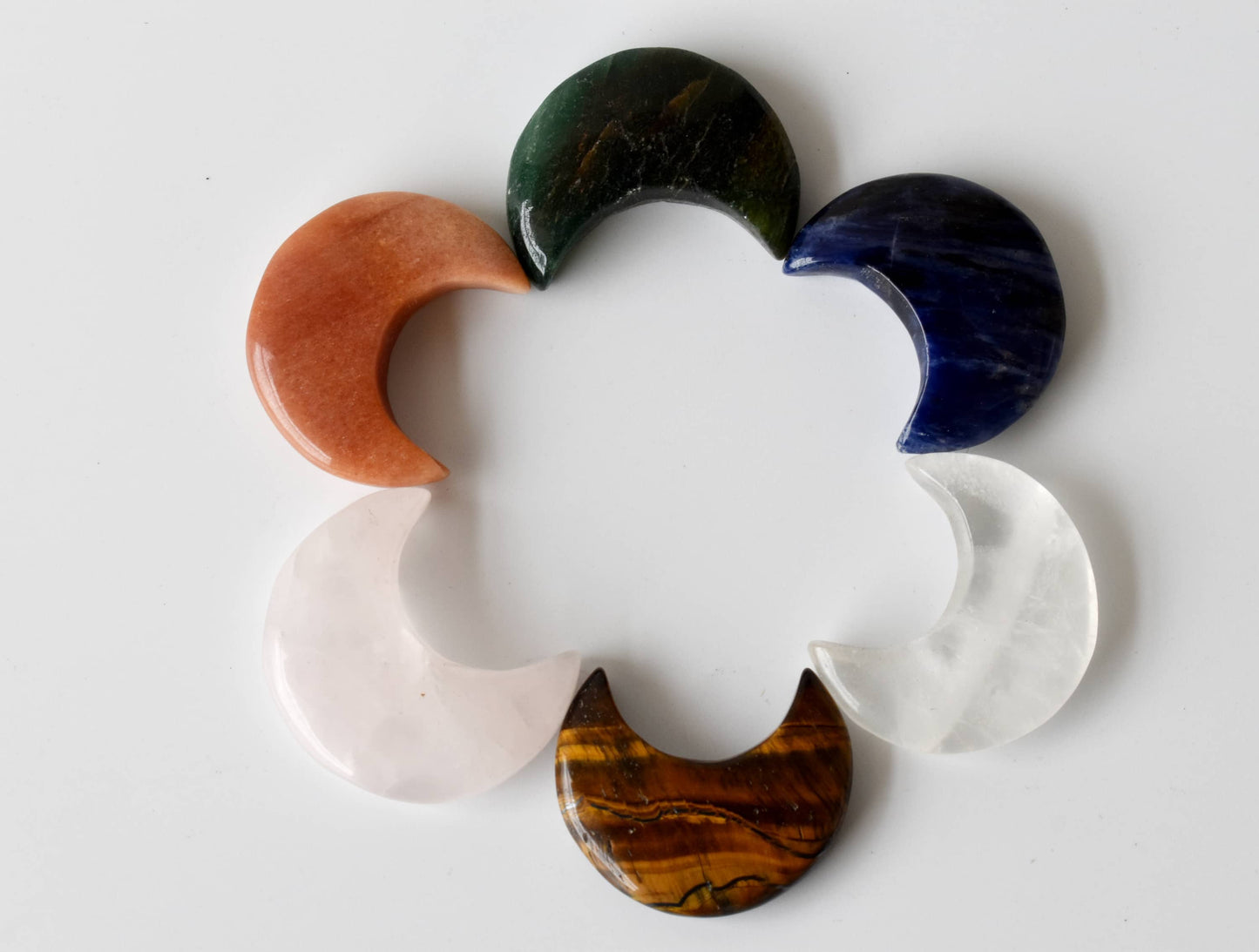Polished Crystal Moons | Hand Carved | Crescent Moon Shape