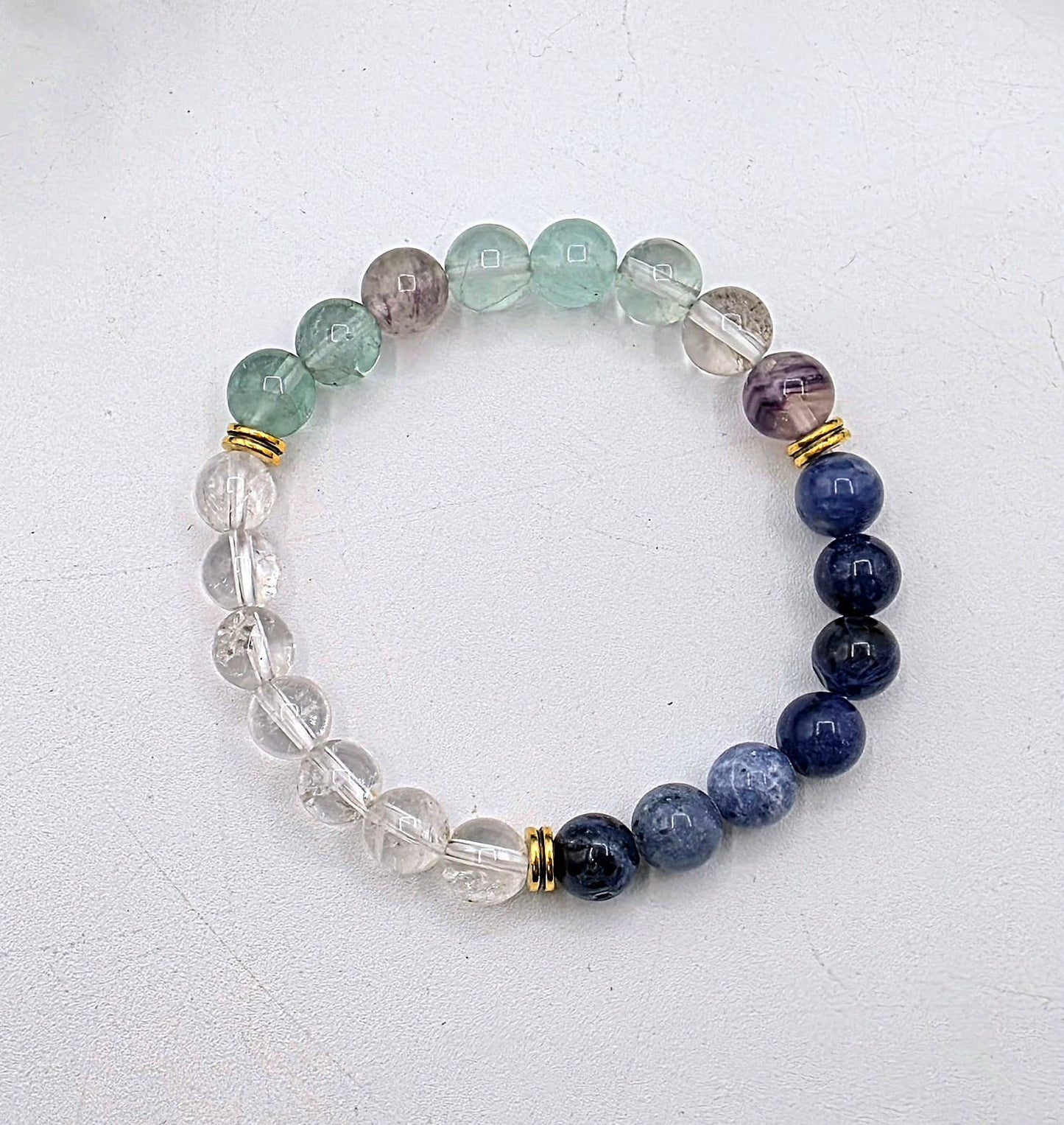 CLEAR MY MIND-R. Fluorite/Clear Quartz/Sodalite Bracelet 8mm