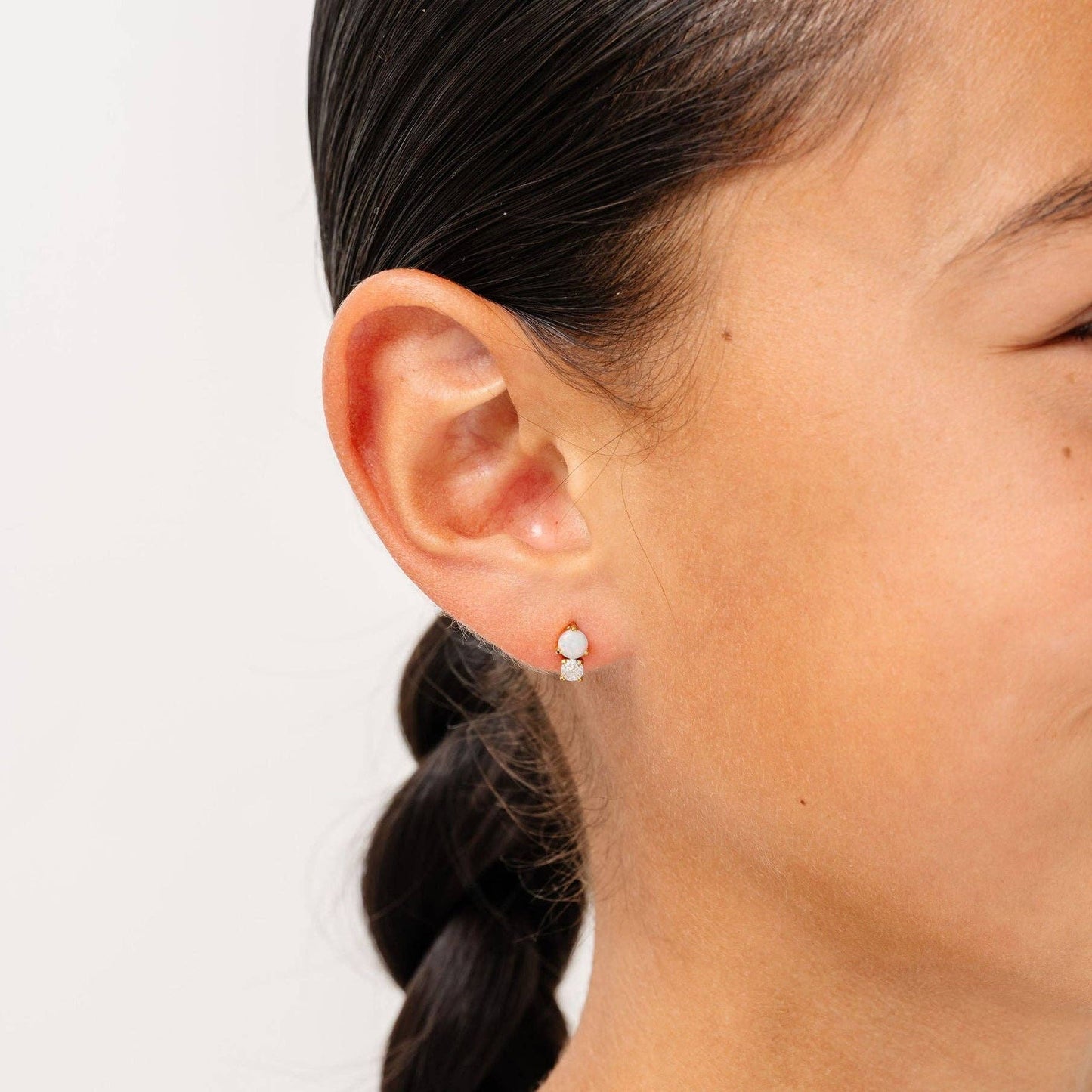Opal Dual Stud Earrings - Hypoallergenic, Flat Back, Girl