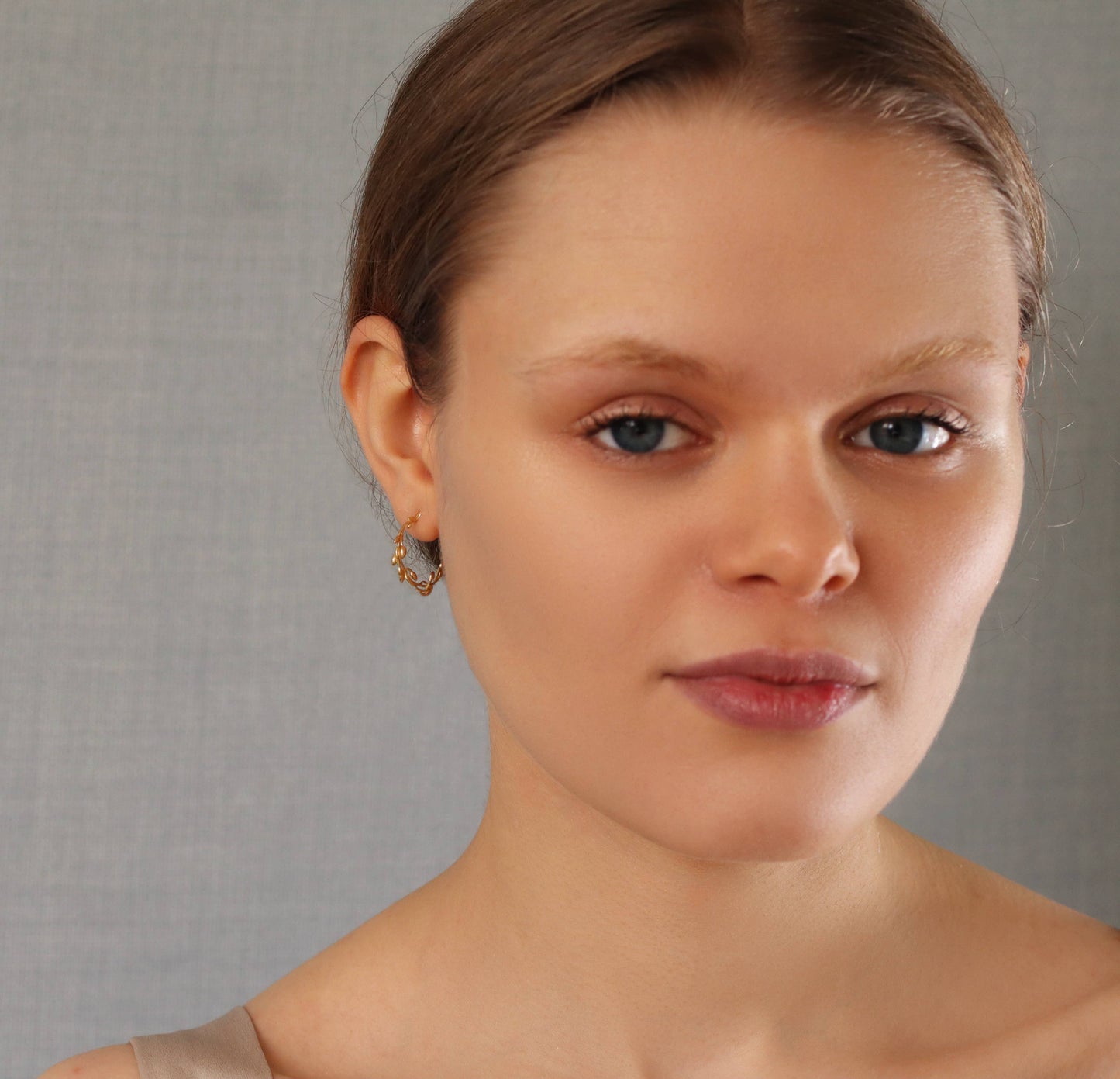 Olive Branch Gold Hoop Earrings