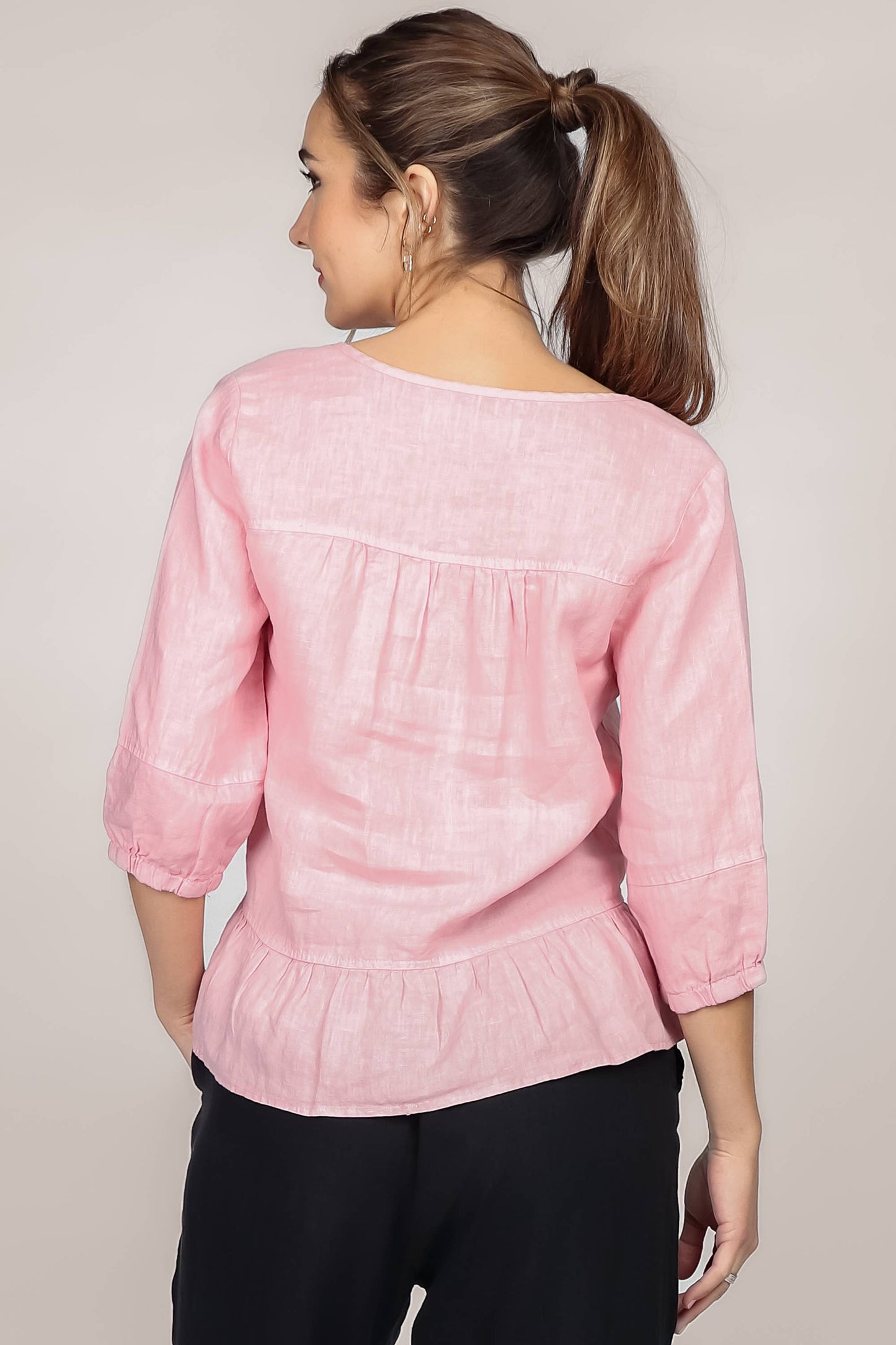 Peplum V-Neck Linen Blouse