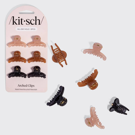 Recycled Plastic Mini Arched Clips 6pc Set - Soft Pink, Mocha & Black