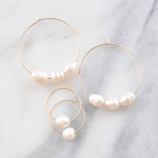 Cultured Freshwater Pearl Hand Beaded Hoops