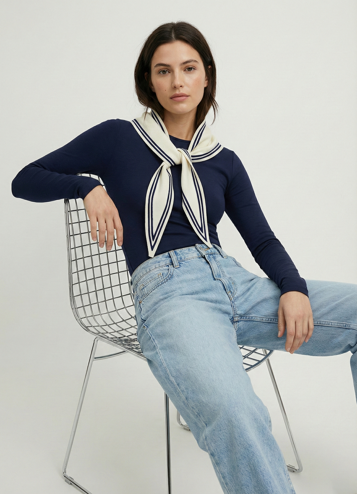 Contrast Border Knit Scarf