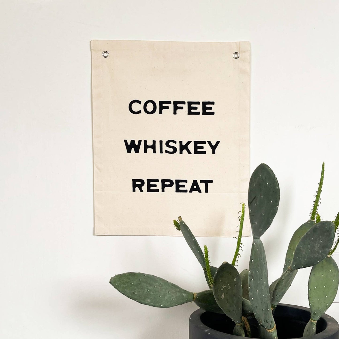 Coffee Whiskey Repeat Canvas Banner