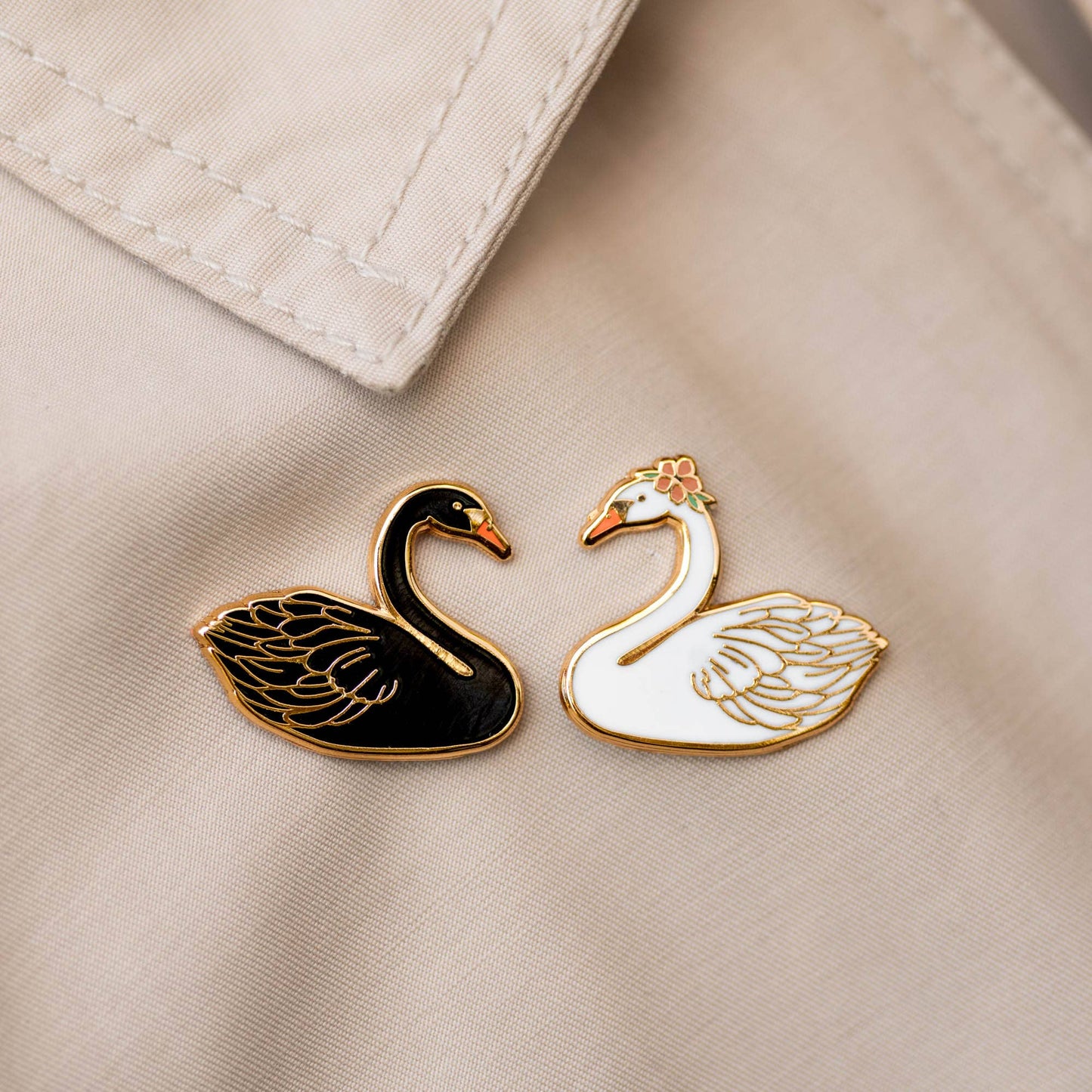 Swans in Love Pin Set  – Romance Gifts, Cute Animal Gifts