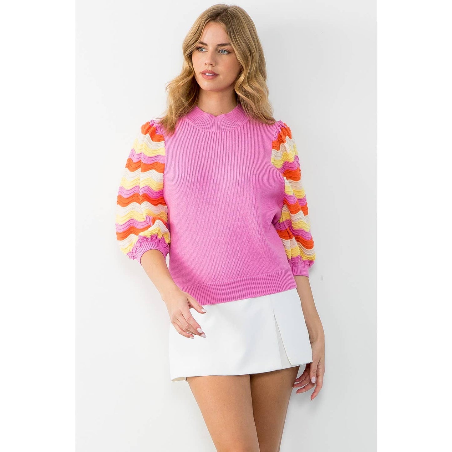 Rib Knit Mid Sleeve Sweater