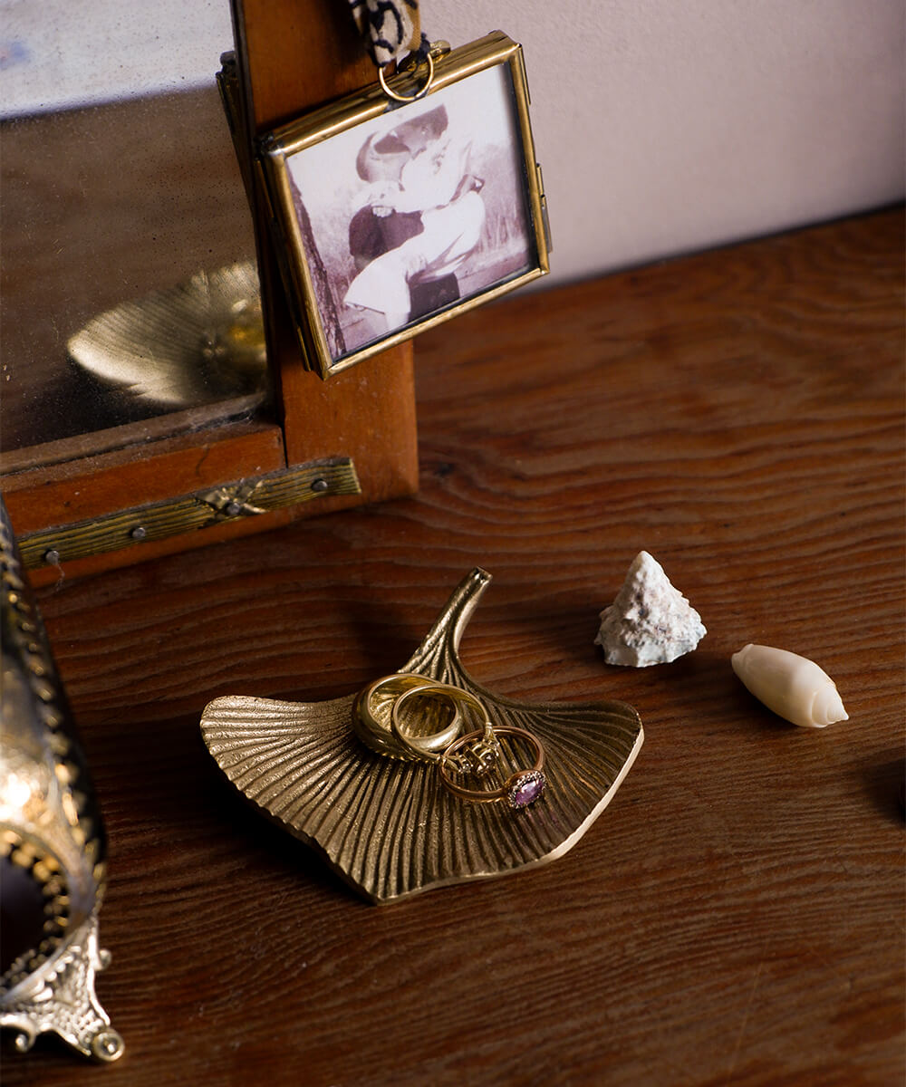 Flora Ginko Brass Trinket Dish