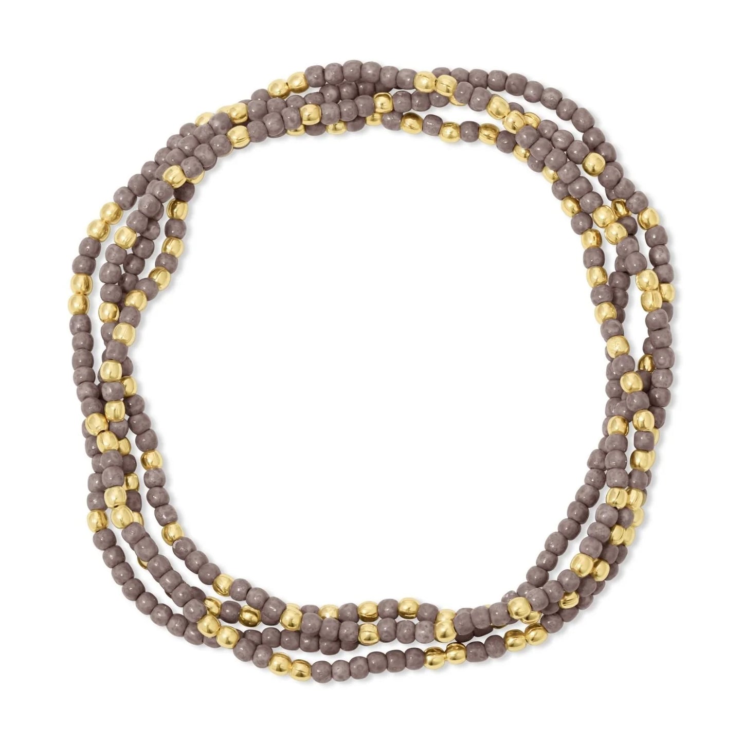 Grey & Gold 2mm Stretch Seed Bead Bracelet