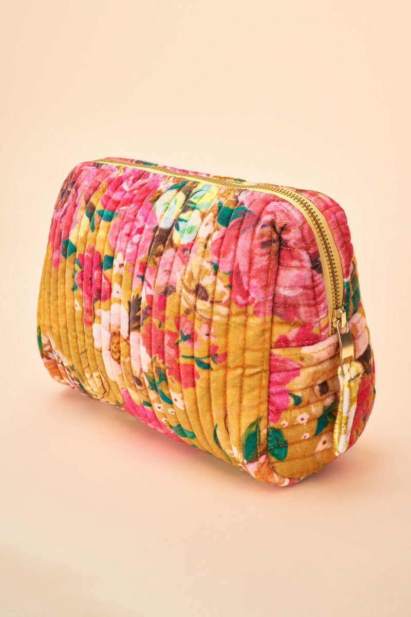Quilted Vanity Bag - Impressionist Floral - Mustard