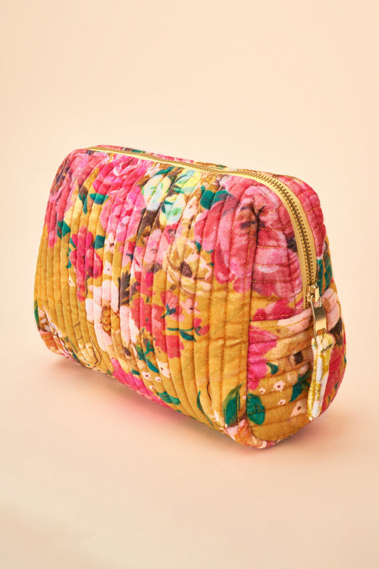 Quilted Vanity Bag - Impressionist Floral - Mustard