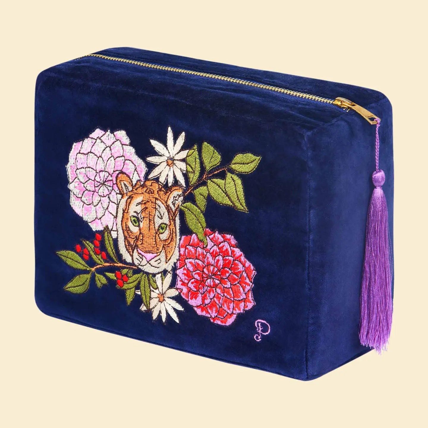 Velvet Vanity Bag Floral Tiger Indigo