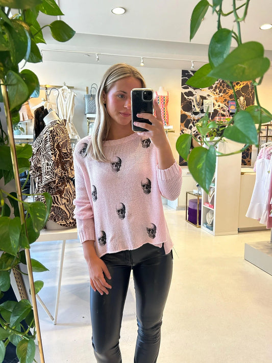 Skull Printed Pink Crew Neck