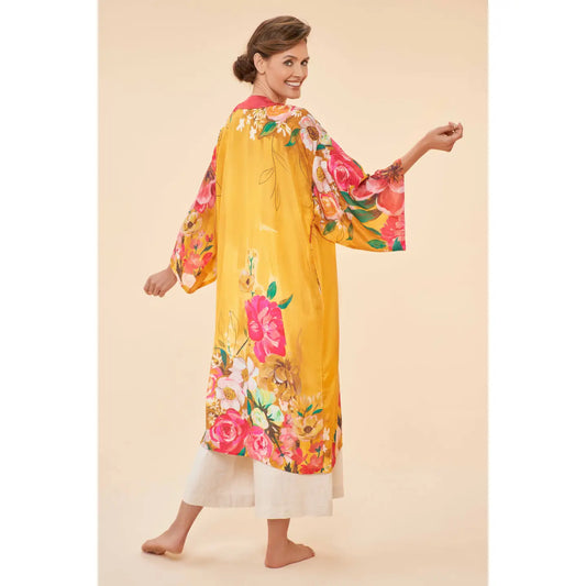 Distressed Floral Mustard Kimono Gown