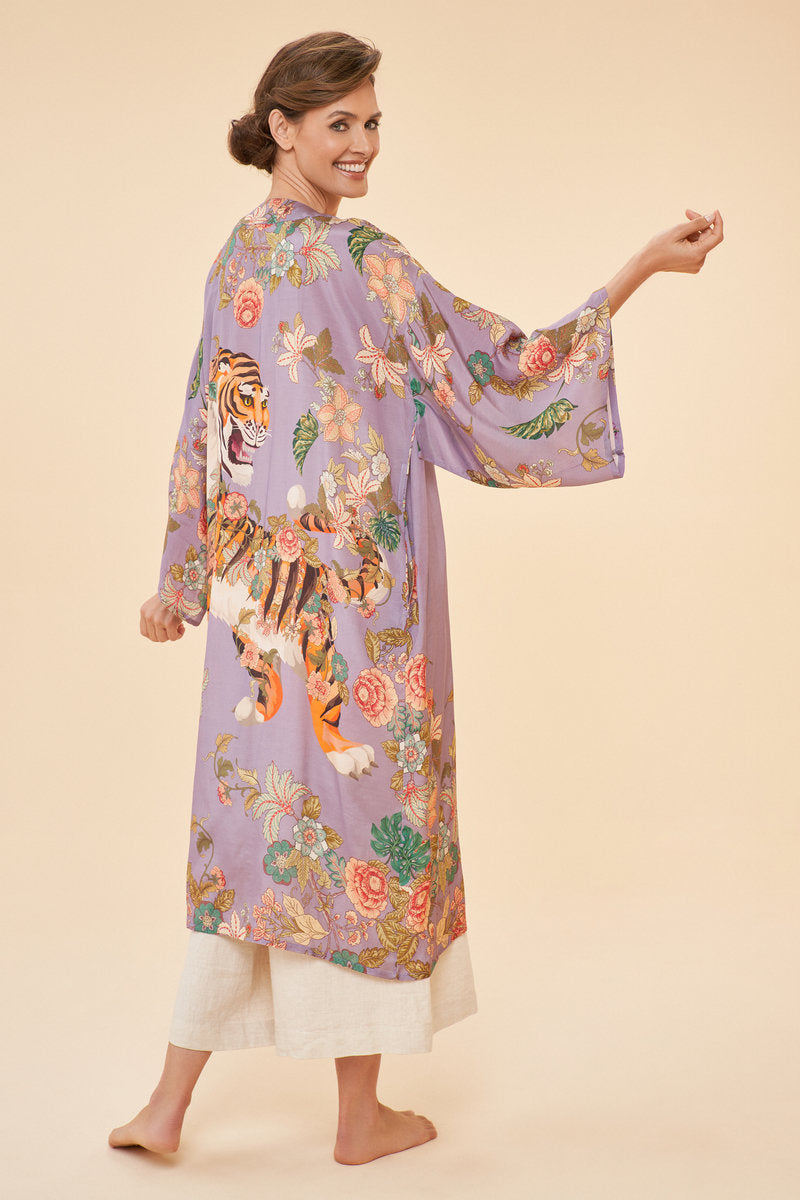 Prancing Tiger Lilac Kimono Gown