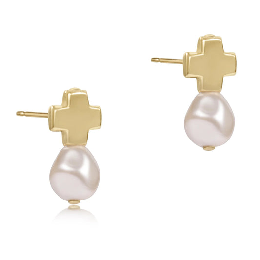 signature cross gold stud-pearl