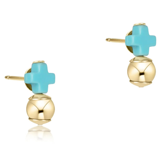 signature cross turquoise stud-gold
