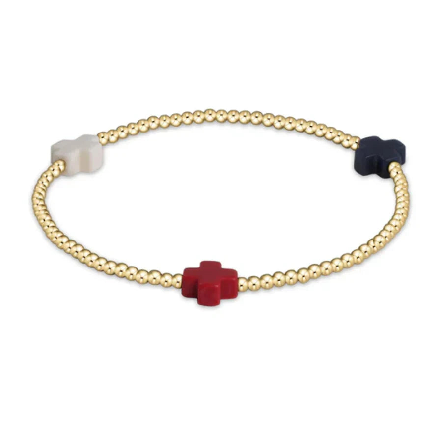 egirl signature cross gold pattern 2mm bead bracelet - firecracker