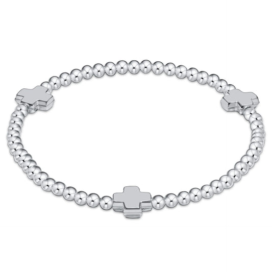signature cross sterling pattern 3mm bead bracelet - sterling