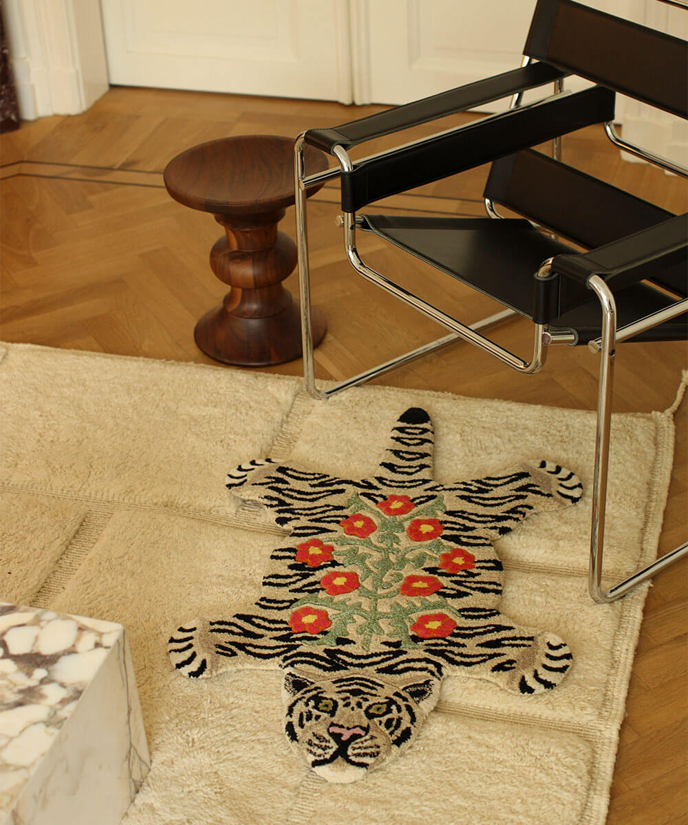 Floral White Tiger Rug