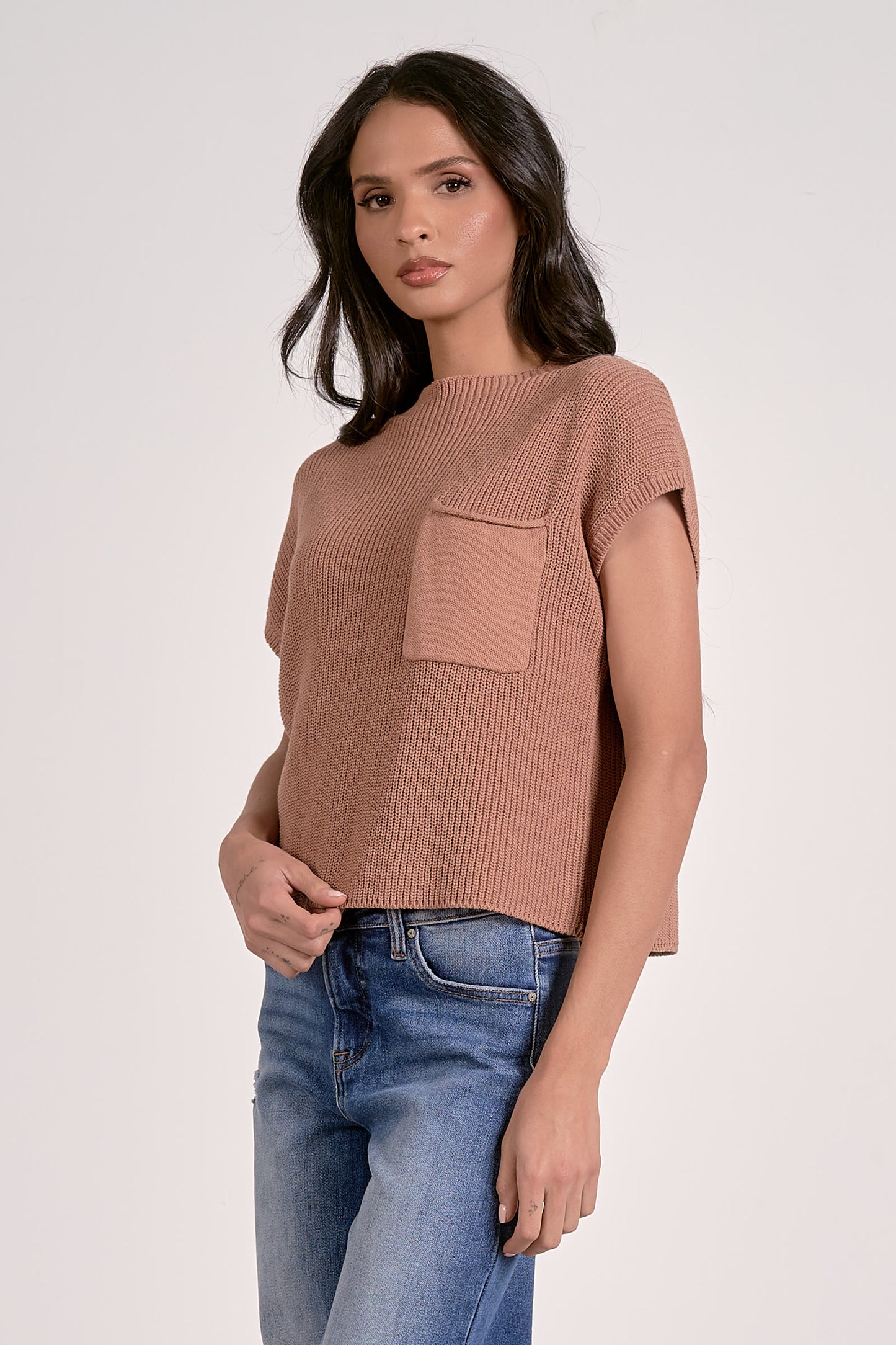 Elan Capsleeve Crew Neck Sweater Mauve