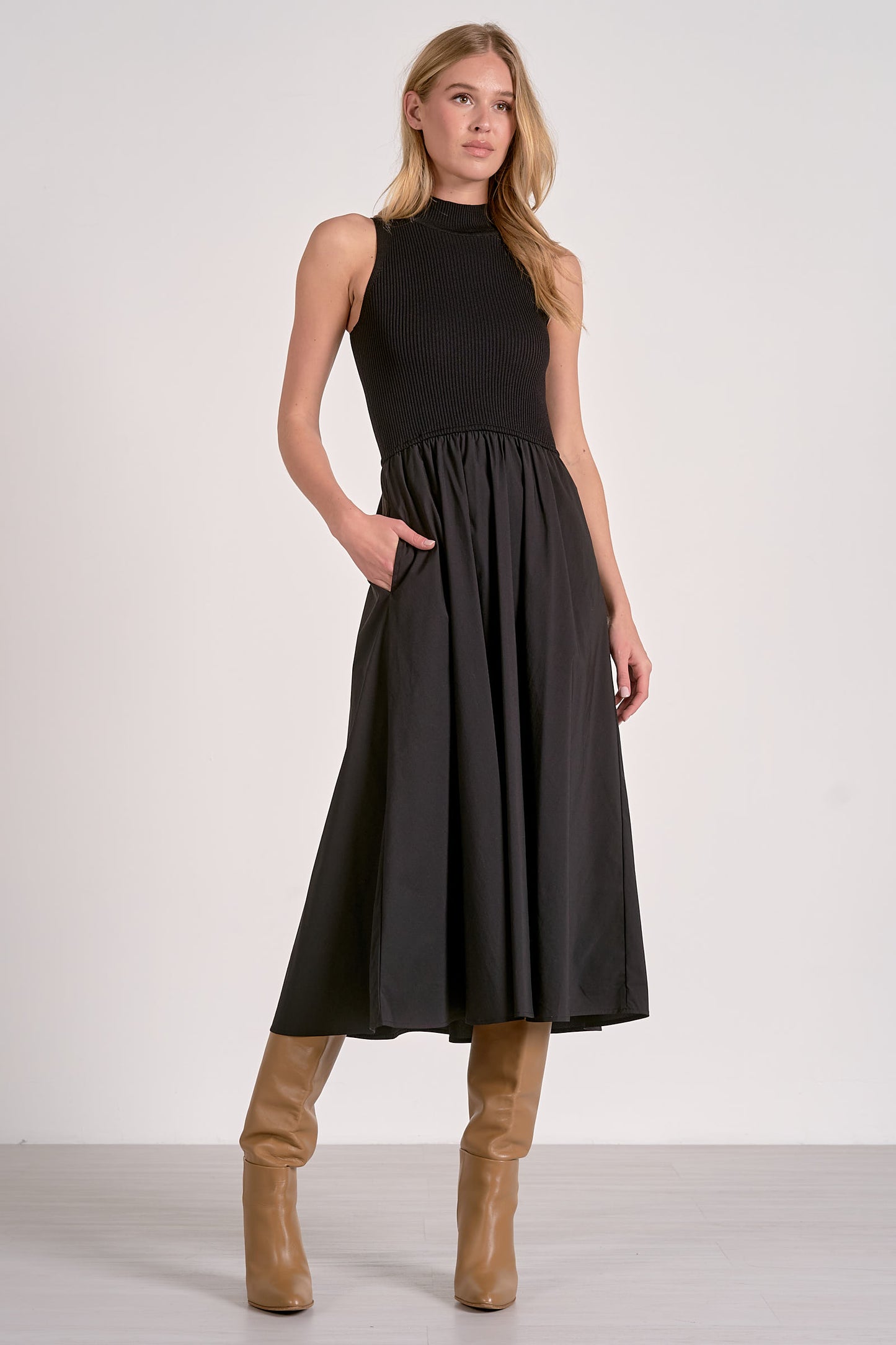 Nova Mock Neck Midi Dress Black / L