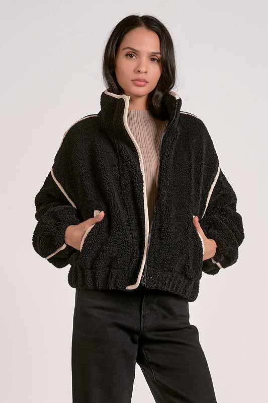 Elan Cozy Fall Coat Black & Natural