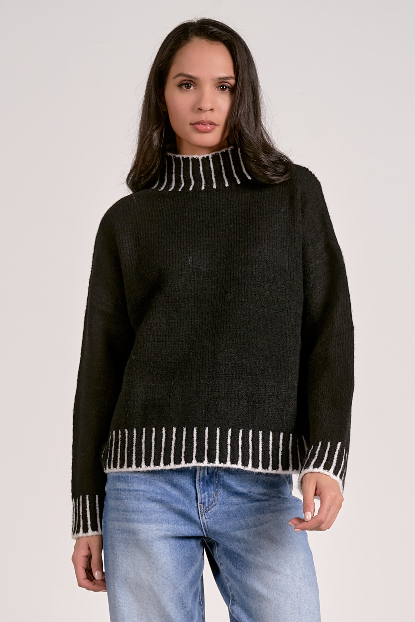 Elan Whipstitch Edge Solid Sweater