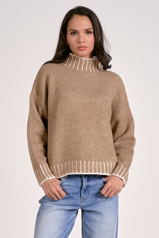 Elan Whipstitch Edge Solid Sweater