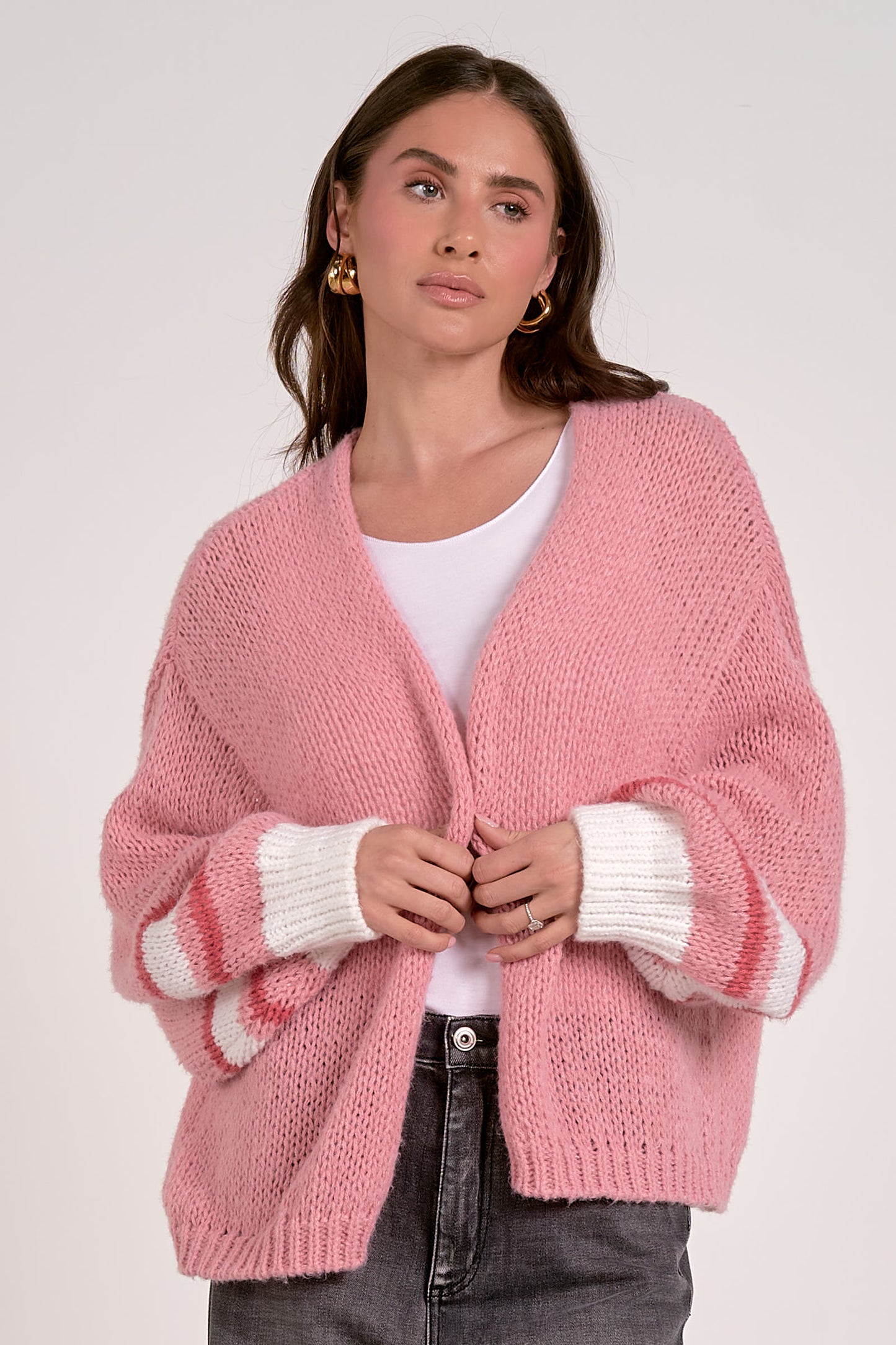 Pink Loose-knit Cardigan