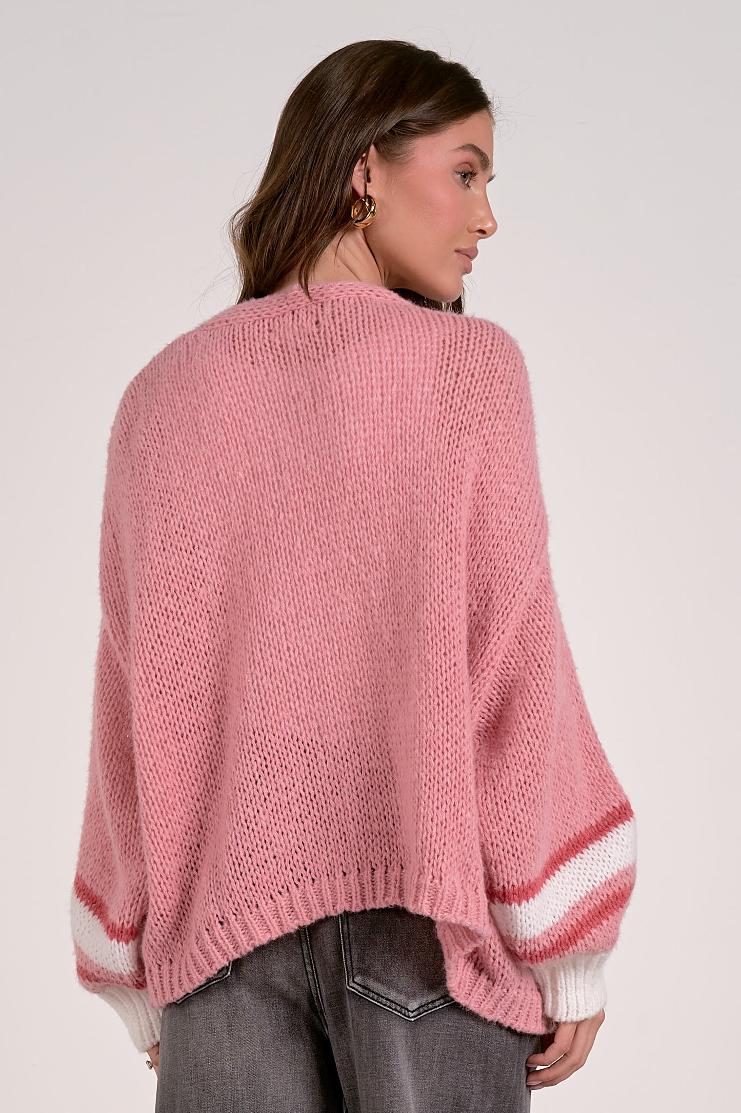 Pink Loose-knit Cardigan