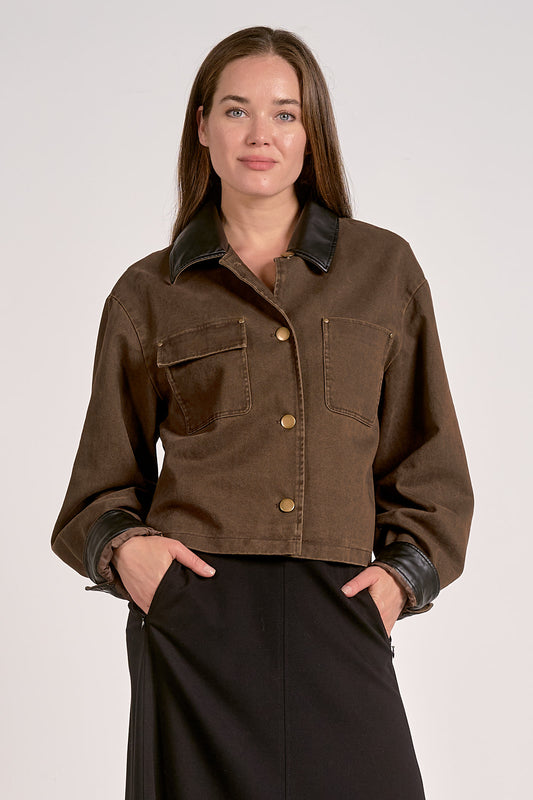 Elan Barn CoatJacket w/Leather Trim