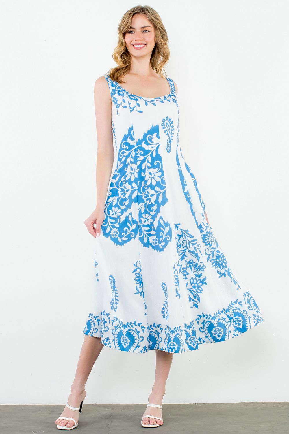 Nantucket Blue Print Midi Dress