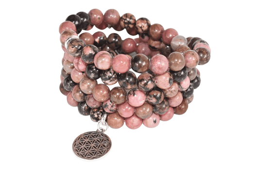 Rhodonite Beads Mala Bracelet,108 Prayer Beads Necklace