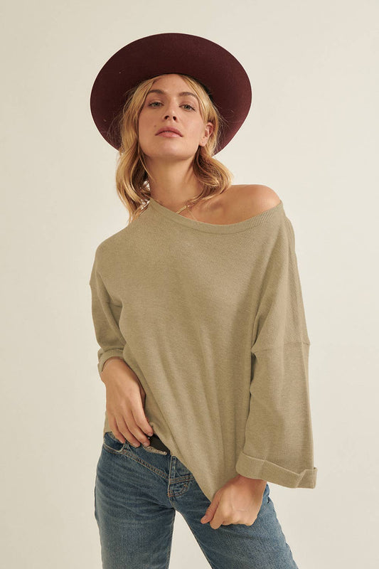 Solid Waffle Knit Half-Sleeve Thermal Top