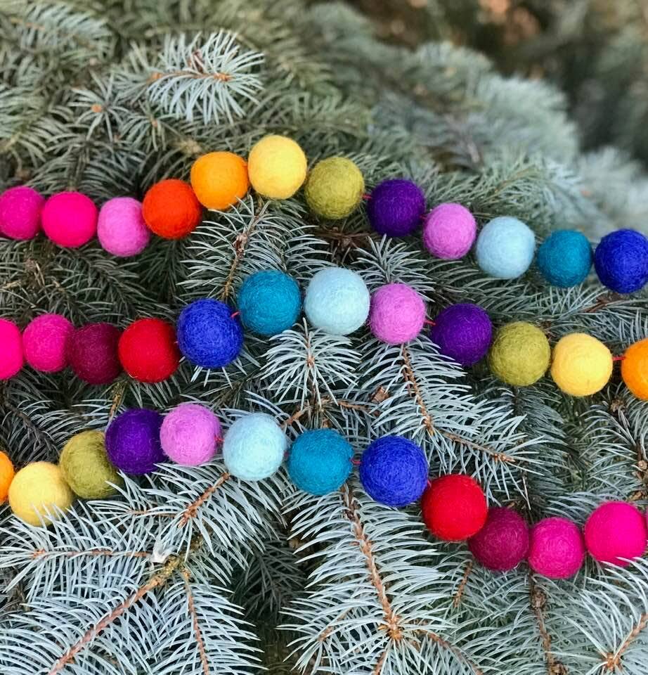 Felt Garland Balls - Rainbow Felt Balls