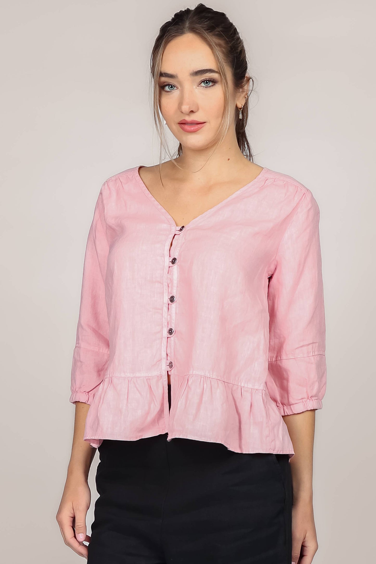 Peplum V-Neck Linen Blouse