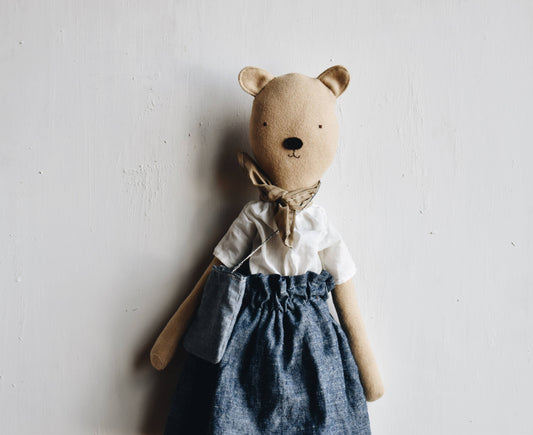 Agatha the Bear Doll- Chambray skirt